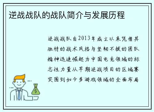 逆战战队的战队简介与发展历程
