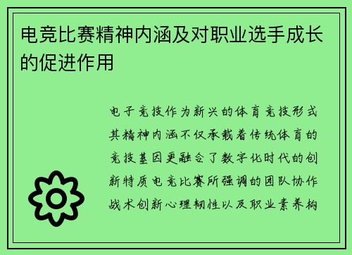 电竞比赛精神内涵及对职业选手成长的促进作用