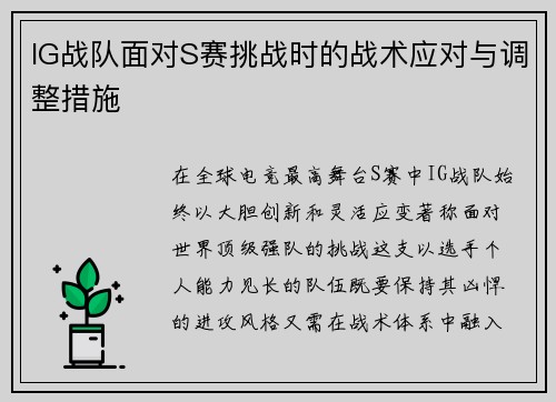 IG战队面对S赛挑战时的战术应对与调整措施